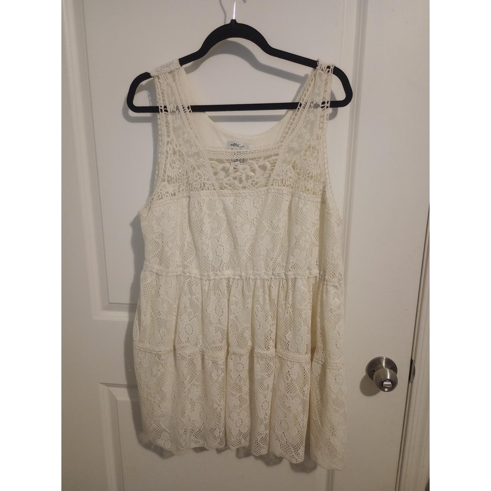 Ultra Pink Women’s 3X Ivory Crochet Lace Sleeveless Boho Tunic Top Lined